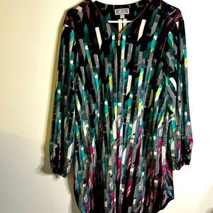 JM Collection zip up long sleeve top size 3x abstract long tunic multico…
